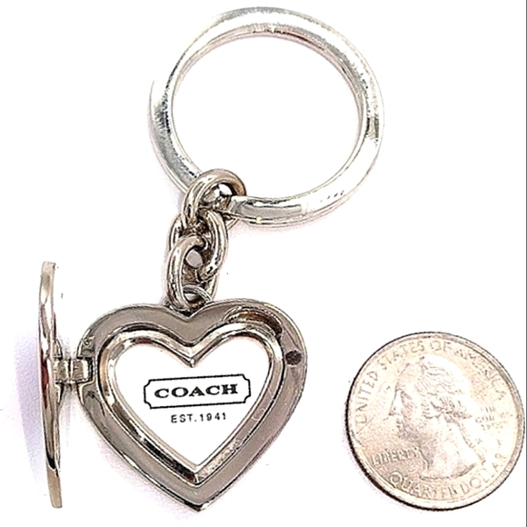 *READ* Vintage COACH Pink Enamel Heart Locket Keychain Fob Purse Charm - Picture 9 of 10